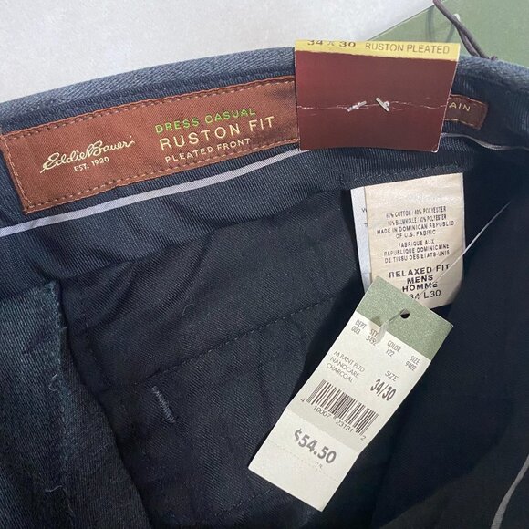 NWT EDDIE BAUER Nano Care Dress Casual Pleated Ruston Fit Pants Charcoal 34 x 30 - Picture 9 of 12
